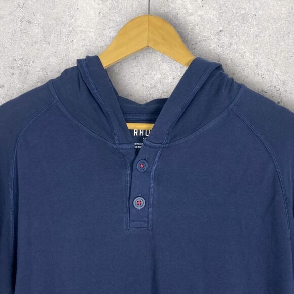 NEW Rhone Bolina Henley Hoodie Blue Size Large 2021 Lightweight Hooded Sweater L - Picture 3 of 14